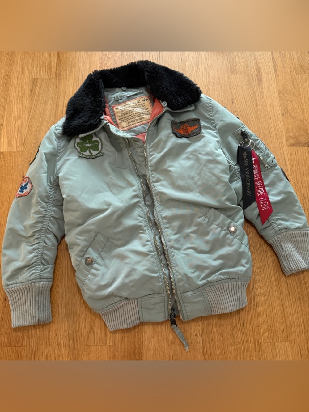Vintage Alpha Industries Kids SMALL Olive Green Bomber Jacket